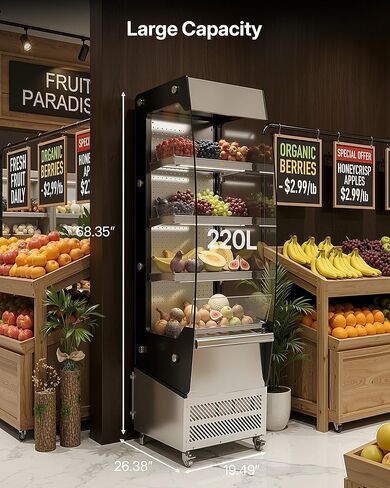 ثلاجة عرض تجارية Uptreman 7.8 قدم مكعب. مبرد تجاري بسعة 220 لترًا مزودًا بإضاءة LED، وأرفف قابلة للتعديل، وباب زجاجي، ومدرج في قائمة ETL NSF، للمطاعم، ومتجر الفاكهة، والسوبر ماركت (OA78) in Kuwait