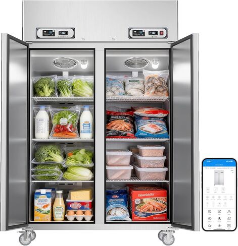 VEECOOL Commercial Refrigerator Freezer Combo WiFi Enabled with Smart App Control, 48" W 36 Cu.Ft Dual Temperature Stainless Steel Upright Fridge and Freezer Combo for Restaurant, Garage, Kitchen in Saudi Arabia