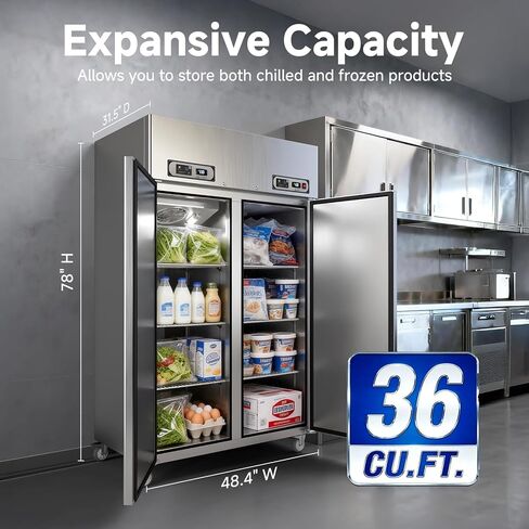 VEECOOL Commercial Refrigerator Freezer Combo WiFi Enabled with Smart App Control, 48" W 36 Cu.Ft Dual Temperature Stainless Steel Upright Fridge and Freezer Combo for Restaurant, Garage, Kitchen in Saudi Arabia
