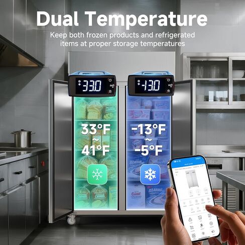 VEECOOL Commercial Refrigerator Freezer Combo WiFi Enabled with Smart App Control, 48" W 36 Cu.Ft Dual Temperature Stainless Steel Upright Fridge and Freezer Combo for Restaurant, Garage, Kitchen in Saudi Arabia