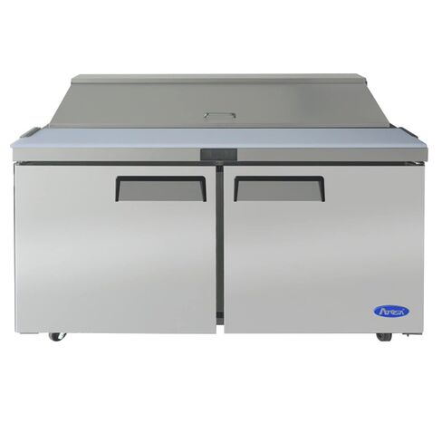 Atosa MSF8303GR 60" Sandwich & Salad Prep Table Refrigerator for Restaurant Hotel Deli Cafeteria | 2-Door 2-Shelf, 10" Cutting Board, 16 (1/6 Size) Pans, 17.2 Cu Ft Capacity | Stainless Steel, 115v in Saudi Arabia