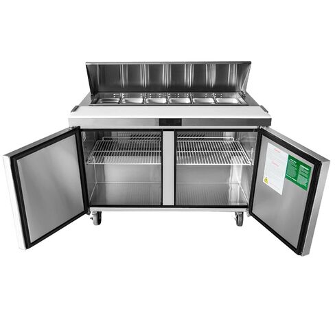 Atosa MSF8303GR 60" Sandwich & Salad Prep Table Refrigerator for Restaurant Hotel Deli Cafeteria | 2-Door 2-Shelf, 10" Cutting Board, 16 (1/6 Size) Pans, 17.2 Cu Ft Capacity | Stainless Steel, 115v in Saudi Arabia