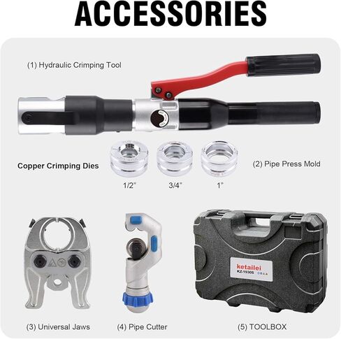 أداة تجعيد الأنابيب الهيدروليكية | تخفيف الضغط التلقائي بقدرة 65 ميجا باسكال | فك 1/2 بوصة، 3/4 بوصة، 1 بوصة لتركيبات الأنابيب النحاسية | كماشة مكشكشة مع قاطع الأنابيب (KZ-1930S) in Kuwait