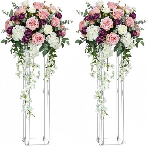 2 Pcs 23.6in Crystal Acrylic Vases Column Centerpiece — Geometric Acrylic Flower Rack, Table Top Decorative Vase Cake Dessert Stand for Wedding Events, Anniversary Party, Family Gathering in Kuwait