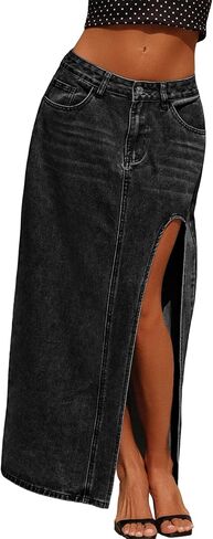 EMMIOL Jean Maxi Skirts for Women Side Slit Sexy Dress 2025 Fall Trendy Sexy Denim Long Skirt in Kuwait