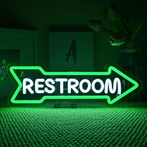 Looklight Restroom Arrow Neon Sign for Wall Decoration Right Arrow LED Light Sign Decor White and Green for Bathroom Hotels,Bars, Hospitals, Homes and Other Places with Toilets in Saudi Arabia