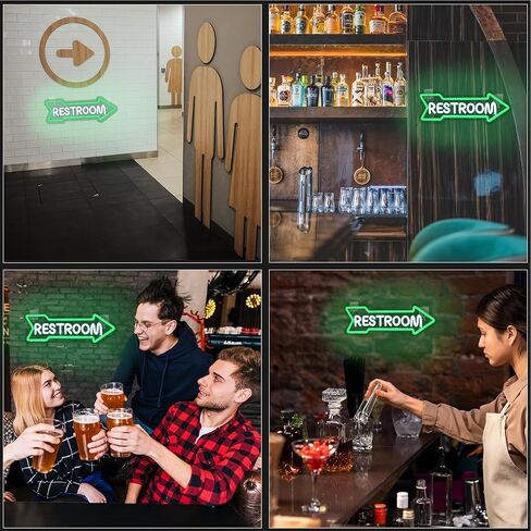 Looklight Restroom Arrow Neon Sign for Wall Decoration Right Arrow LED Light Sign Decor White and Green for Bathroom Hotels,Bars, Hospitals, Homes and Other Places with Toilets in Saudi Arabia