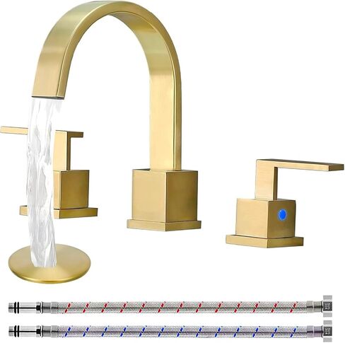 Kingo HOME 3 فتحات واسعة الانتشار من النيكل المصقول صنبور الحمام، شلال حديث 8 بوصة 2 مقبض بالوعة الحمام صنبور الغرور صنبور الحمام للحوض 3 فتحات مع تصريف منبثق وخطوط إمداد المياه in Kuwait