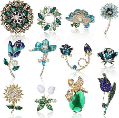 12 قطعة مجموعة دبابيس النساء السائبة ، دبابيس بروش كريستال خمر حجر الراين ، دبوس Broches الرجعية للنساء هدايا عيد الأم هدايا عيد الميلاد in Kuwait