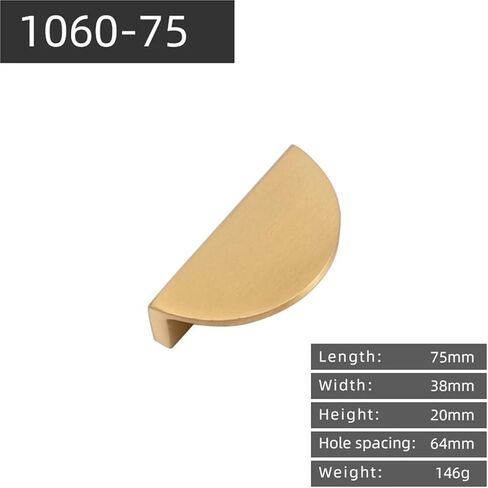 Semicircle Brass Flat Handle Kitchen Cabinet Gold Furniture Hardware 1Pcs(Dia 75mm) in Saudi Arabia
