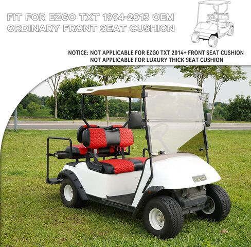 EZGO TXT Seat Covers, EZGO TXT Golf Cart Seat Covers for 1994-2013 EZGO TXT OEM Ordinary Seat, Marine Grade Vinyl Leather, Anti-Scratch/Anti-Fading/Easy to Install, Diamond/Red(4PCS/Front & Rear) in Kuwait