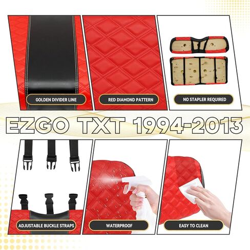 EZGO TXT Seat Covers, EZGO TXT Golf Cart Seat Covers for 1994-2013 EZGO TXT OEM Ordinary Seat, Marine Grade Vinyl Leather, Anti-Scratch/Anti-Fading/Easy to Install, Diamond/Red(4PCS/Front & Rear) in Kuwait