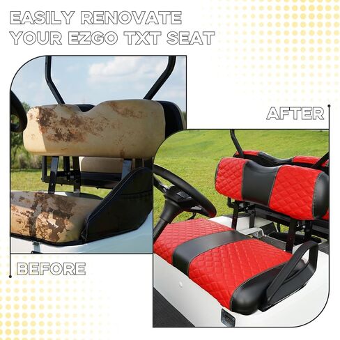 EZGO TXT Seat Covers, EZGO TXT Golf Cart Seat Covers for 1994-2013 EZGO TXT OEM Ordinary Seat, Marine Grade Vinyl Leather, Anti-Scratch/Anti-Fading/Easy to Install, Diamond/Red(4PCS/Front & Rear) in Kuwait