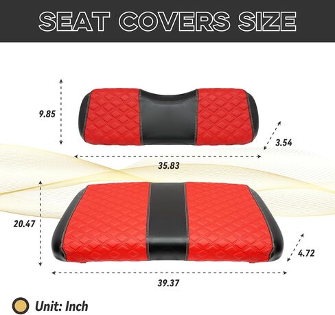 EZGO TXT Seat Covers, EZGO TXT Golf Cart Seat Covers for 1994-2013 EZGO TXT OEM Ordinary Seat, Marine Grade Vinyl Leather, Anti-Scratch/Anti-Fading/Easy to Install, Diamond/Red(4PCS/Front & Rear) in Kuwait
