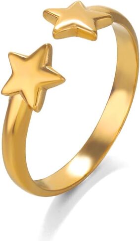 Simple Double Stars Wrap Open Statement Ring for Women Fashion Cute Lucky Star Thin Tiny Band Stacking Expandable Knuckle Finger Adjustable Rings Engagement Eternity Promise Jewelry Birthday Gifts in Saudi Arabia