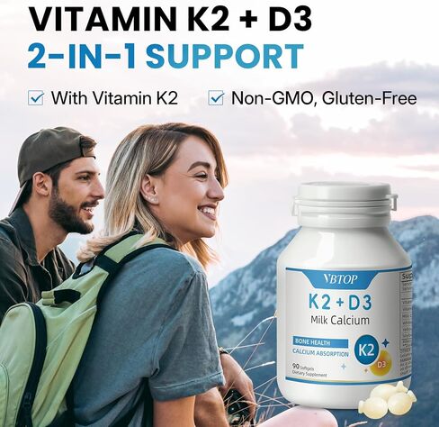 Calcium Supplement 800mg with Vitamin D3 1000 IU & K2 45mcg, Milk Calcium for Bone Density & Joint Support, Non-GMO Gluten Free, 90 Easy-Absorb Softgels for Adults in Saudi Arabia