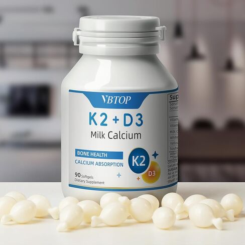 Calcium Supplement 800mg with Vitamin D3 1000 IU & K2 45mcg, Milk Calcium for Bone Density & Joint Support, Non-GMO Gluten Free, 90 Easy-Absorb Softgels for Adults in Saudi Arabia