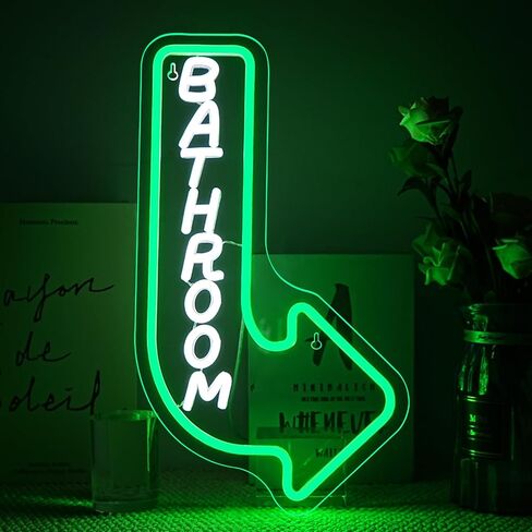 Looklight Restroom Arrow Neon Sign for Wall Decoration Right Arrow LED Light Sign Decor White and Green for Bathroom Hotels,Bars, Hospitals, Homes and Other Places with Toilets in Saudi Arabia