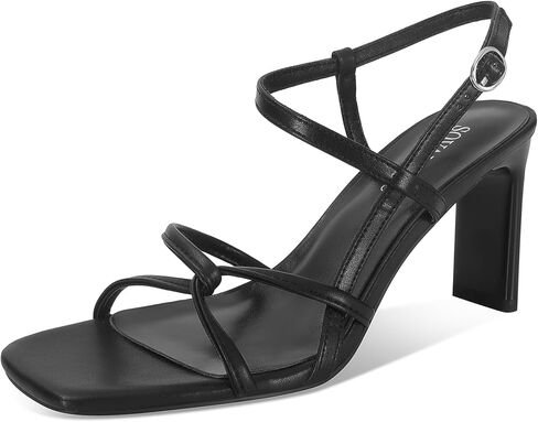 SOVANYOU Women's Strappy Heels Square Open Toe Chunky High Heels Ankle Strap Buckle Sandals Comfort Wedding Party Dress Shoes in Saudi Arabia