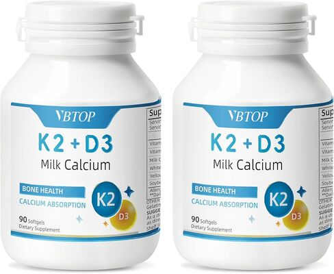 Calcium Supplement 800mg with Vitamin D3 1000 IU & K2 45mcg, Milk Calcium for Bone Density & Joint Support, Non-GMO Gluten Free, 90 Easy-Absorb Softgels for Adults in Saudi Arabia