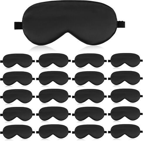 21 قطعة من أقنعة العين الحريرية القابلة للتعديل للنوم، معصوب العينين باللون الأسود مع مشبك منزلق للسفر والراحة الليلية، للرجال والنساء، ملحقات نوم مريحة تحجب الضوء (8.07 × 3.74 بوصة) in Kuwait