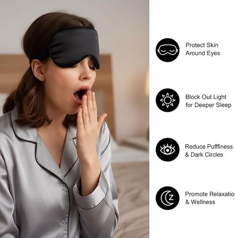 21 قطعة من أقنعة العين الحريرية القابلة للتعديل للنوم، معصوب العينين باللون الأسود مع مشبك منزلق للسفر والراحة الليلية، للرجال والنساء، ملحقات نوم مريحة تحجب الضوء (8.07 × 3.74 بوصة) in Kuwait