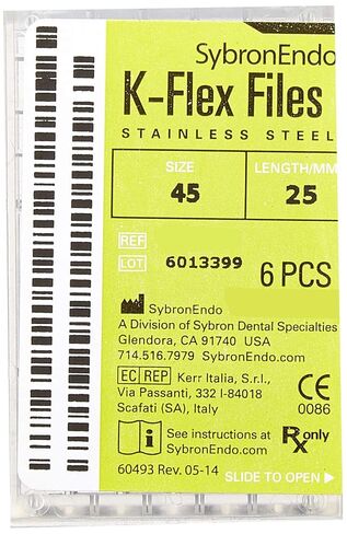 15154 Endo Hand K-Flex File، مستدق 0.02 مم، طول 25 مم، من الفولاذ المقاوم للصدأ، مقاس الطرف #45، أبيض (عبوة من 6 قطع) in Saudi Arabia