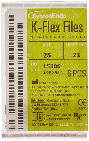 15306 Endo Hand K-Flex File, 0.02 mm Taper, 21 mm Length, Stainless Steel, 25 Tip Size, Red (Pack of 6) in Saudi Arabia