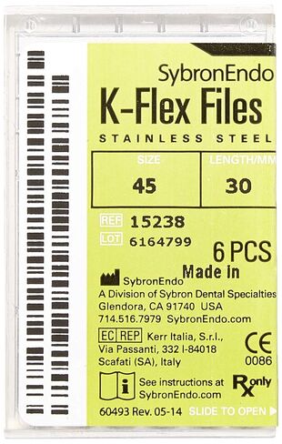 15238 Endo Hand K-Flex File, 0.02mm Taper, 30mm Length, Stainless Steel, 45 Tip Size, White, Pack of 6 in Saudi Arabia