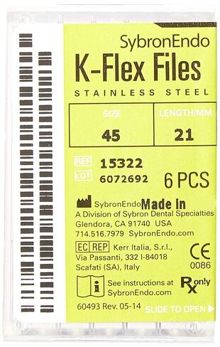 15322 ملف Endo Hand K-Flex، مستدق 0.02 مم، طول 21 مم، من الفولاذ المقاوم للصدأ، مقاس 45 طرف، أبيض، عبوة من 6 قطع in Saudi Arabia