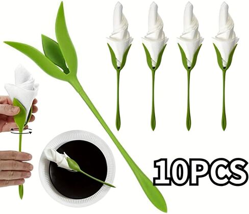 10 قطعة من حوامل المناديل الزهرية الخضراء طقم منديل قابل للطي لطاولة المطاعم وطاولة المناشف الورقية رف تخزين سهل DIY لتزيين الطاولة الرومانسية in Saudi Arabia