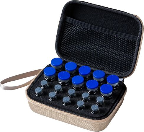 حافظة حامل قوارير طبية صفراء للثلاجة، تناسب قوارير من 1 مل إلى 10 مل لتخزين الببتيد والأنسولين وGLP-1، حامل 20 قارورة، مع حزام يد وشعار in Kuwait