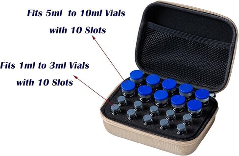 حافظة حامل قوارير طبية صفراء للثلاجة، تناسب قوارير من 1 مل إلى 10 مل لتخزين الببتيد والأنسولين وGLP-1، حامل 20 قارورة، مع حزام يد وشعار in Kuwait