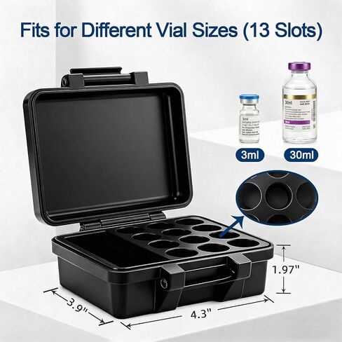 Peptide Case for Fridge & Travel - Integrated Insulin Vial Holder Case, 12 Slots for 3ml Vials + 1 Slot for 30ml Vial, Precise Fit Peptide Storage Organizer for Home, Lab & Fitness in Saudi Arabia