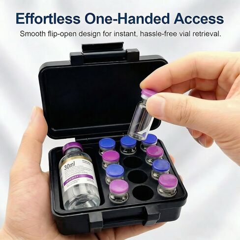 Peptide Case for Fridge & Travel - Integrated Insulin Vial Holder Case, 12 Slots for 3ml Vials + 1 Slot for 30ml Vial, Precise Fit Peptide Storage Organizer for Home, Lab & Fitness in Saudi Arabia