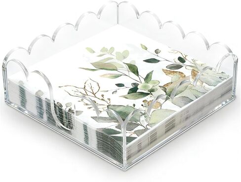 Thick Acrylic Napkin Holder for Table, Guest Disposable Hand Towel Holder Scalloped Tray for Paper Napkins, Clear Paper Towel Holders for Bathroom, Kitchen, Party, Wedding (9×5×2.45in) in Saudi Arabia