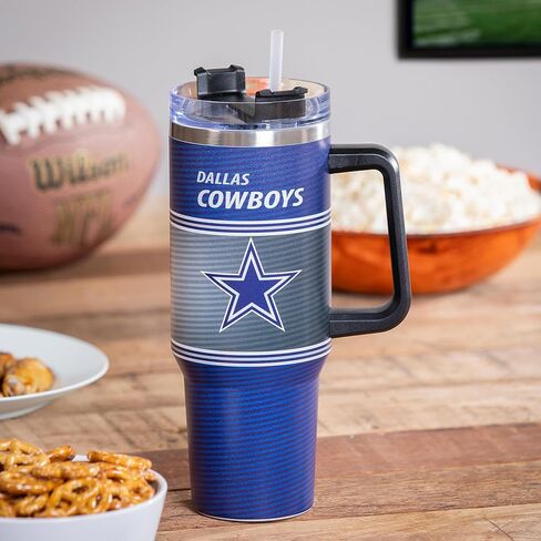 NFL Dallas Cowboys Stainless Steel Tumbler with Handle and Straw, 40oz Double Wall Insulated Cup with Lid, BPA-Free Water Bottle, Officially Licensed Football Travel Mug for coffee, tea in Saudi Arabia