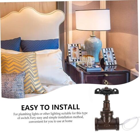 TIDTALEO Vintage Steampunk Style Stop Valve Switch with Wire Dark Finish Toggle Control for Home Lighting Simple Installation Material Replacement for Vintage Lamps in Saudi Arabia