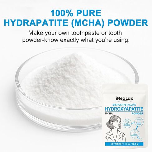 مسحوق هيدروكسيباتيت دقيق التبلور النقي 1.5 أونصة (42.5 جم) | مسحوق هيدروكسيباتيت مايكرو غير نانو MCHA للأسنان | معجون أسنان DIY، مسحوق أسنان DIY، تبييض الأسنان وصناعة الصابون in Kuwait