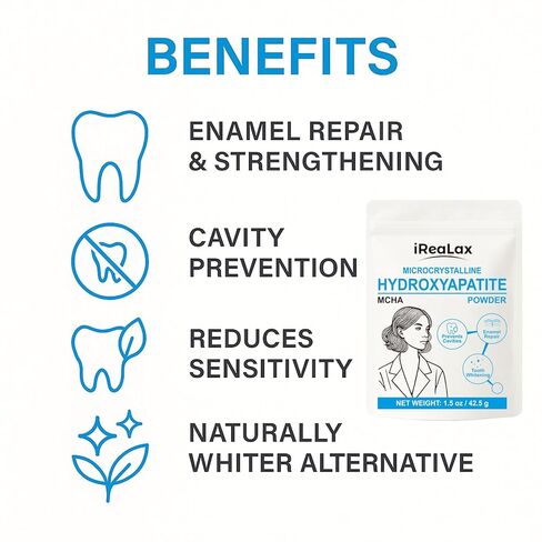 مسحوق هيدروكسيباتيت دقيق التبلور النقي 1.5 أونصة (42.5 جم) | مسحوق هيدروكسيباتيت مايكرو غير نانو MCHA للأسنان | معجون أسنان DIY، مسحوق أسنان DIY، تبييض الأسنان وصناعة الصابون in Kuwait