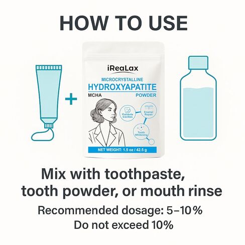 مسحوق هيدروكسيباتيت دقيق التبلور النقي 1.5 أونصة (42.5 جم) | مسحوق هيدروكسيباتيت مايكرو غير نانو MCHA للأسنان | معجون أسنان DIY، مسحوق أسنان DIY، تبييض الأسنان وصناعة الصابون in Kuwait