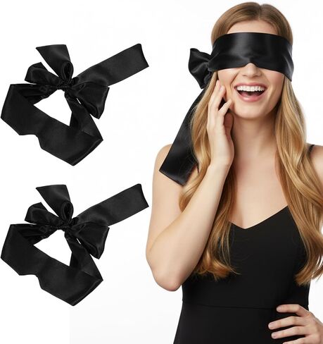 2Pcs Silk Blindfolds for Sleeping, Soft Satin Eye Mask for Sleep Comfortable Blackout Blindfold for Sleep Meditation, Adjustable Eye Cover for Night Travel Meditation, Pure Black in Saudi Arabia