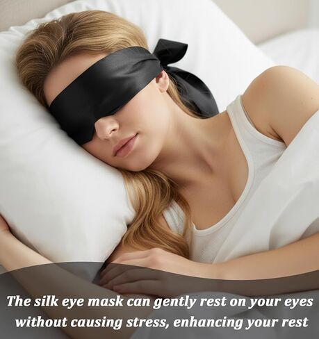 2Pcs Silk Blindfolds for Sleeping, Soft Satin Eye Mask for Sleep Comfortable Blackout Blindfold for Sleep Meditation, Adjustable Eye Cover for Night Travel Meditation, Pure Black in Saudi Arabia