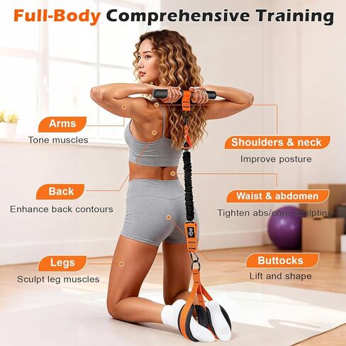 حزام مقاومة بدواسة قابل للتعديل مع مقابض، حزام مقاومة متعدد الوظائف بوزن 30 رطل للنساء، معدات اللياقة البدنية للجلوس للبطن والخصر والذراع والبطن والساق وتدريب الجسم بالكامل in Kuwait
