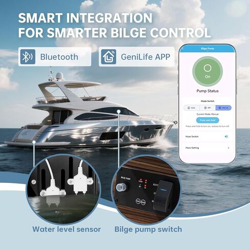 Bilge Pump Switch with Intelligent Water Level Sensor, Zuomeng Bluetooth Sensor Switch Kit with App & Panel Dual Monitoring, Adjustable Water Level Detection Range, 3 Modes, IP65 Panel for Smart Bilge in Kuwait