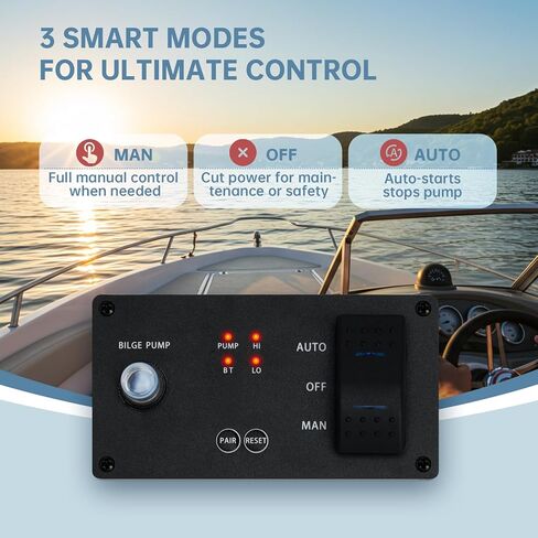 Bilge Pump Switch with Intelligent Water Level Sensor, Zuomeng Bluetooth Sensor Switch Kit with App & Panel Dual Monitoring, Adjustable Water Level Detection Range, 3 Modes, IP65 Panel for Smart Bilge in Kuwait