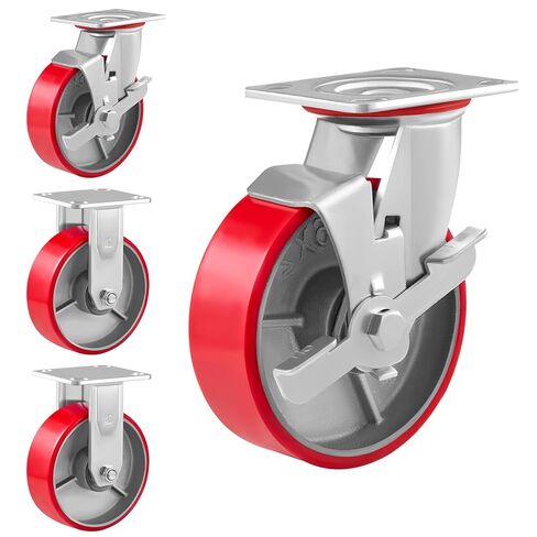 6" Casters Set of 4 Industrial Caster Wheels Heavy Duty with Load 4800lbs Capacity, Polyurethane Wheels for Workbench,Toolbox, Dolly (6"- 2 Swivel & 2 Rigid - 2 Side Brakes) in Saudi Arabia