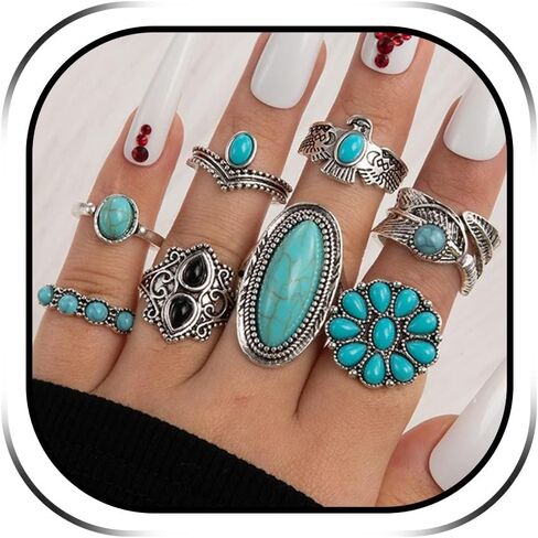 HUASAI Turquoise Rings for Women Western Statement Jewelry Gold Knuckle Thumb Stackable Ring for Western Outfit Christmas Gifts in Saudi Arabia