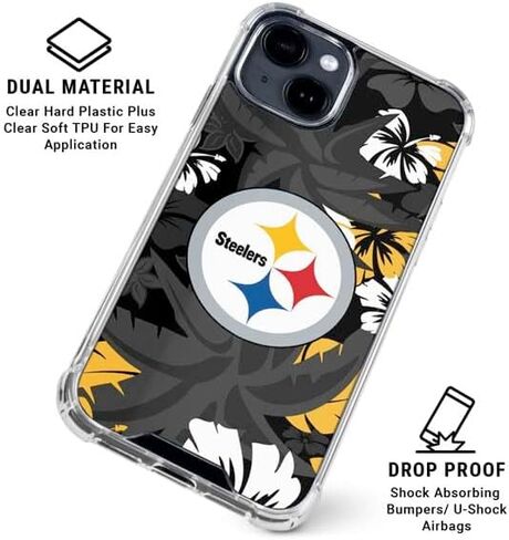 حافظة هاتف Skinit الشفافة متوافقة مع iPhone 14 - تصميم طباعة استوائية مرخص رسميًا من NFL Pittsburgh Steelers in Saudi Arabia