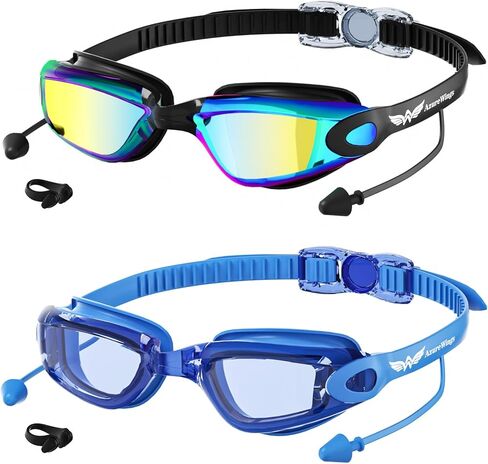 Swim Goggles，2 Pack Swimming Goggles for Adult Men Women, No Leak Anti-Fog & UV, Wide Visio HD Mirror PC Lens in Saudi Arabia